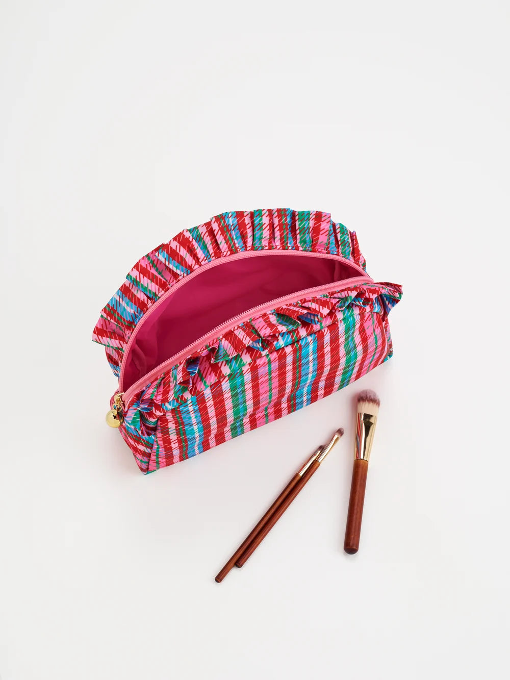 Plaid Large Ruffle Zip Pouch