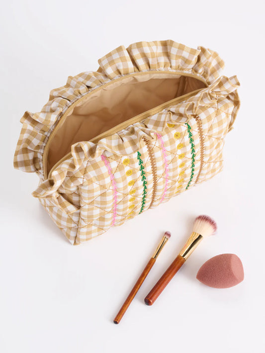 Sienna Quilted Large Zip Pouch - Beige