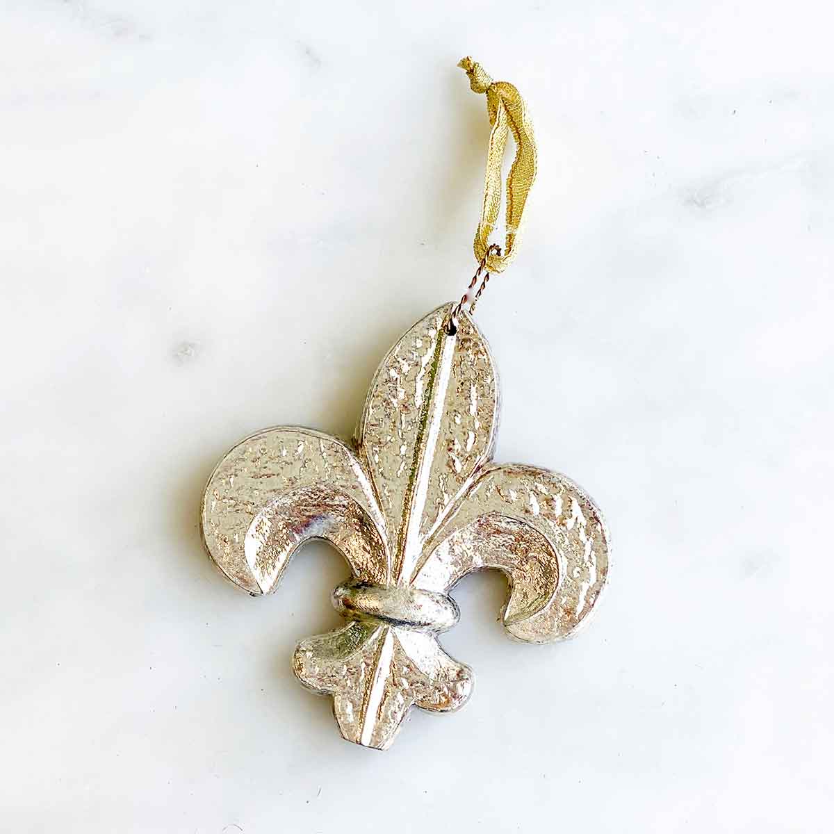 Antique Silver Fleur de Lis Glass Ornament