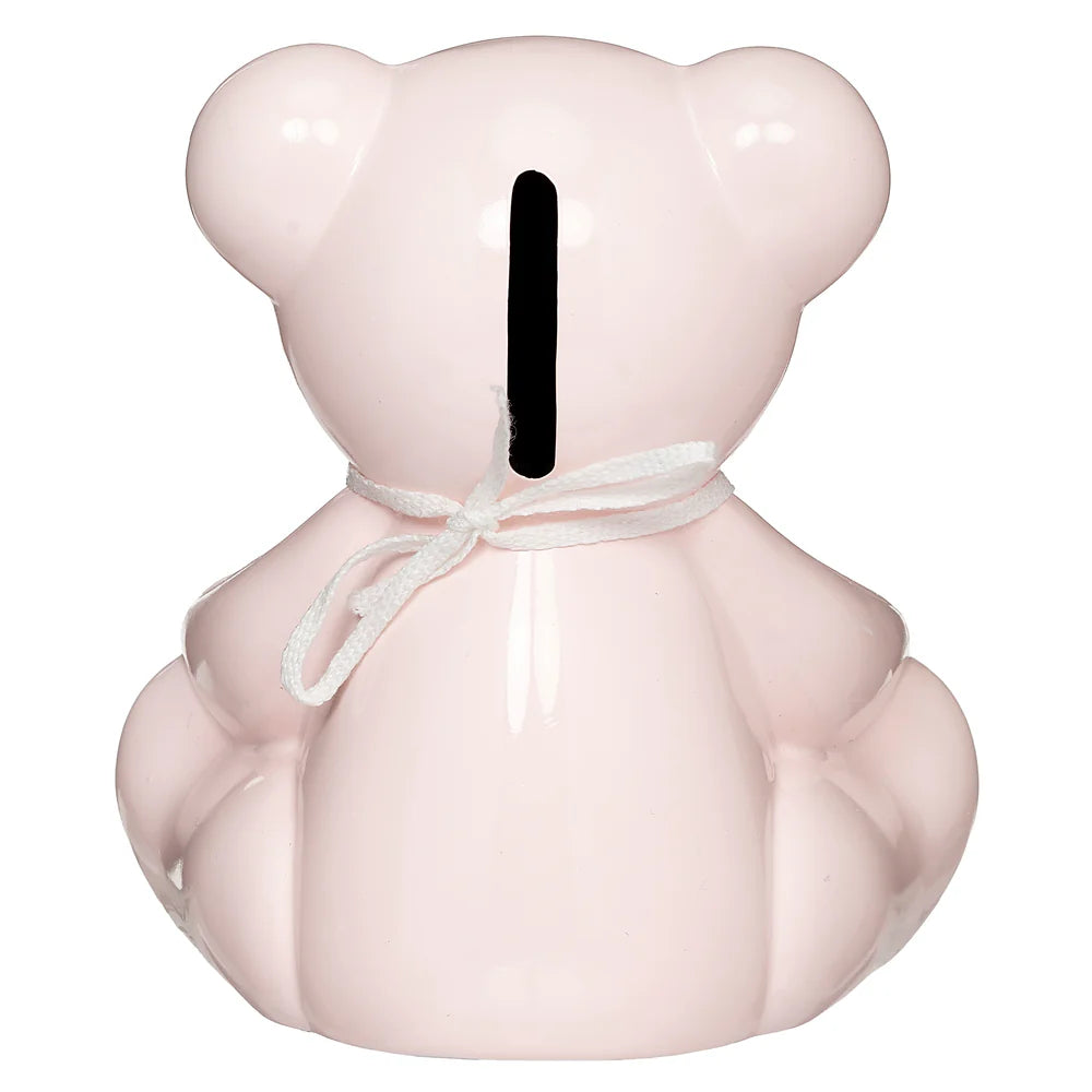 Teddy Bear Bank with Cross Necklace - Pink