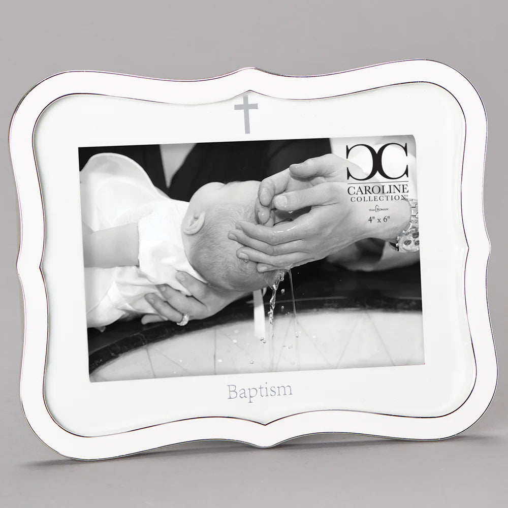 Caroline Collection Baptism White Scalloped Picture Frame