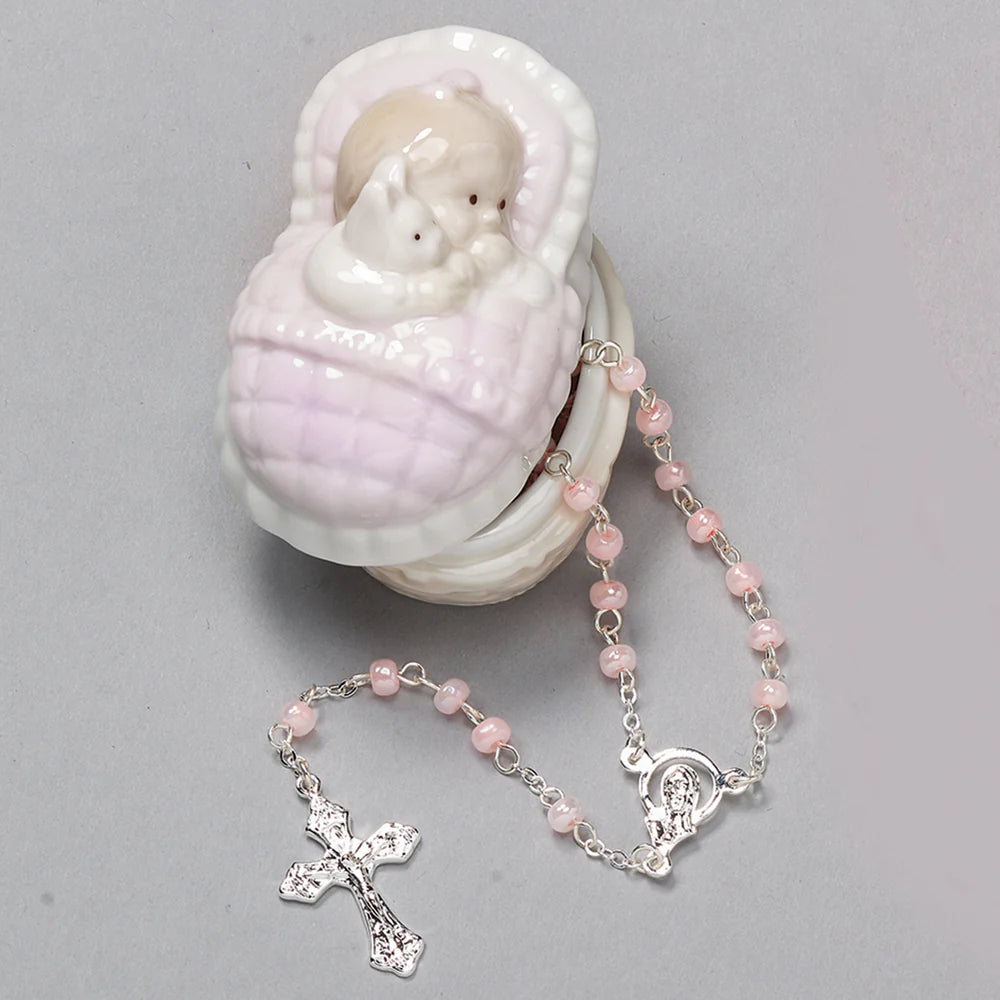 Baby Keepsake Box with Rosary - Pink