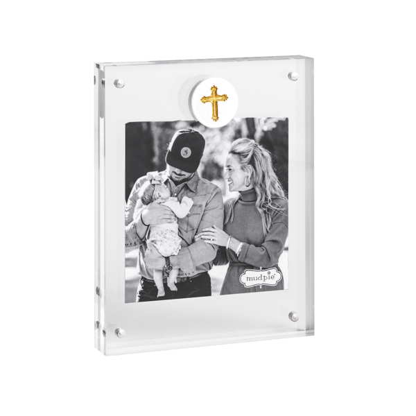 Cross Medallion Acrylic Frame - White