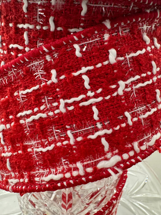 Boucle Red and White 2.5" x 10 Yard Ribbon