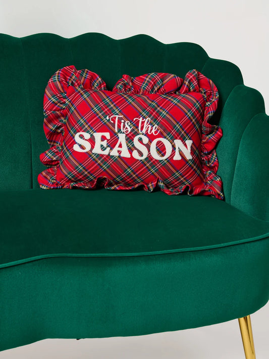 "Tis The Season" Plaid Pillow, Red