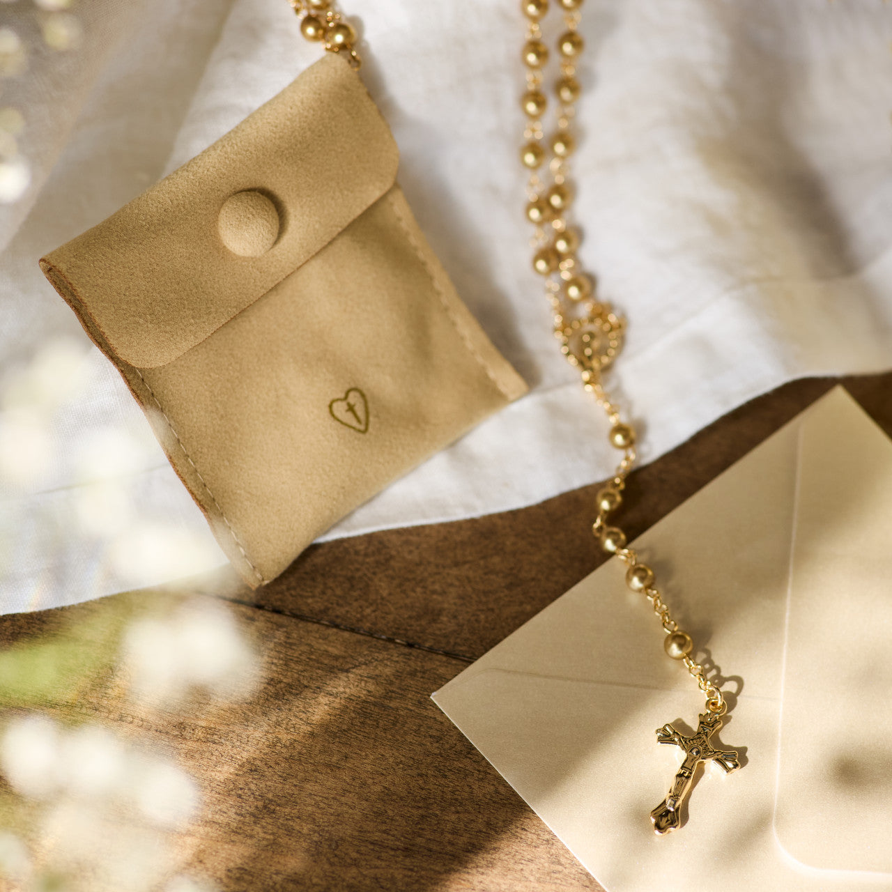 Gold Rosary and Pouch - 18in