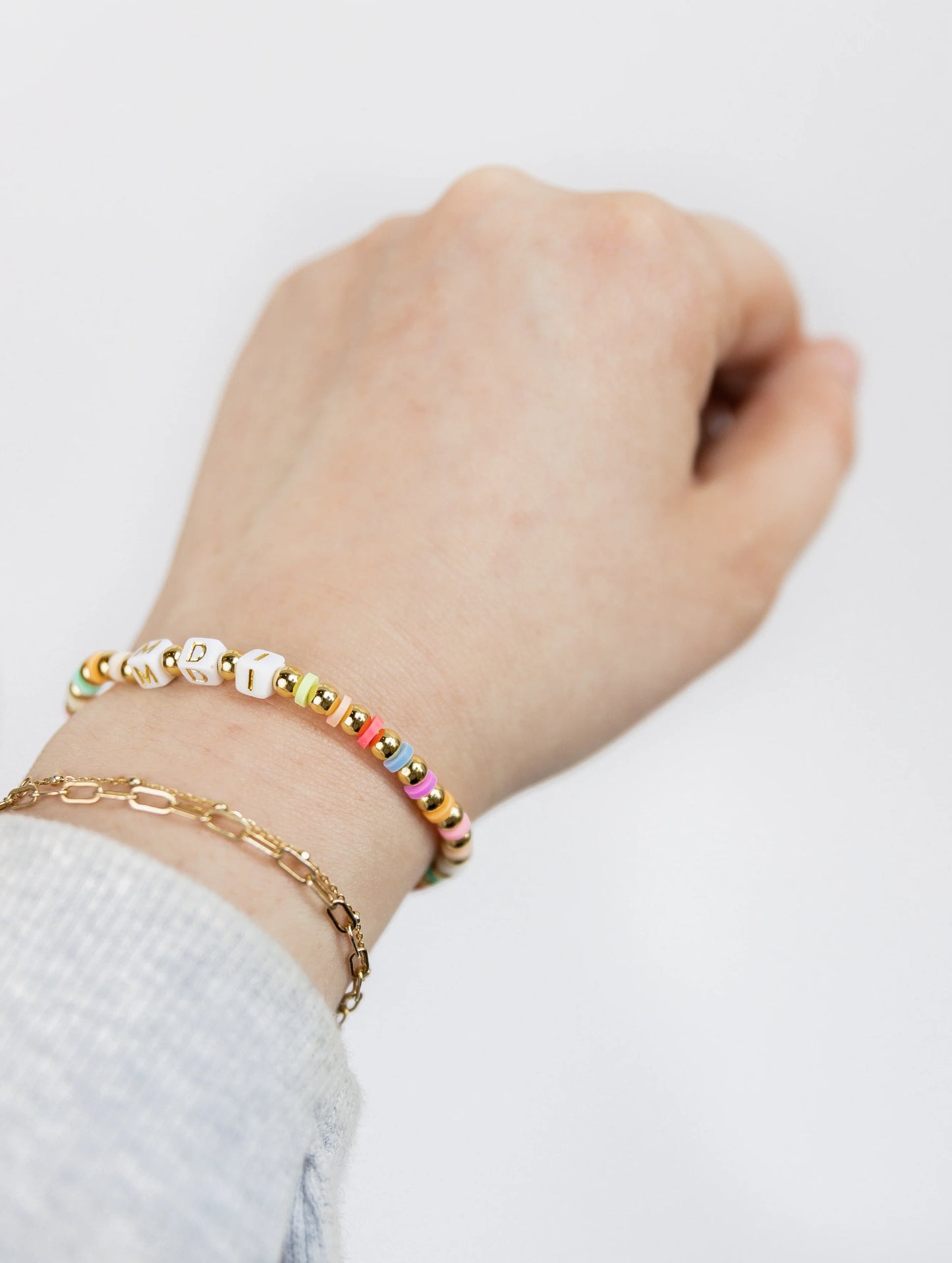 Rainbow 14k Gold Initial Bracelet - MOM