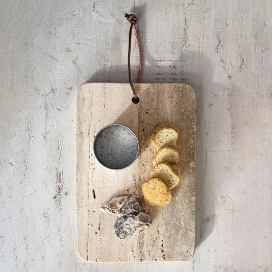 Travertine Cheese/Cutting Board with Leather Tie