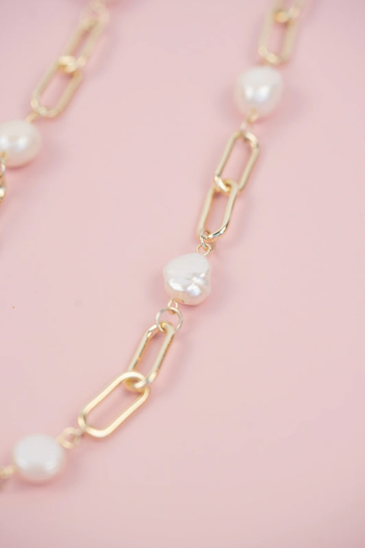 Paper Clip Pearl Necklace