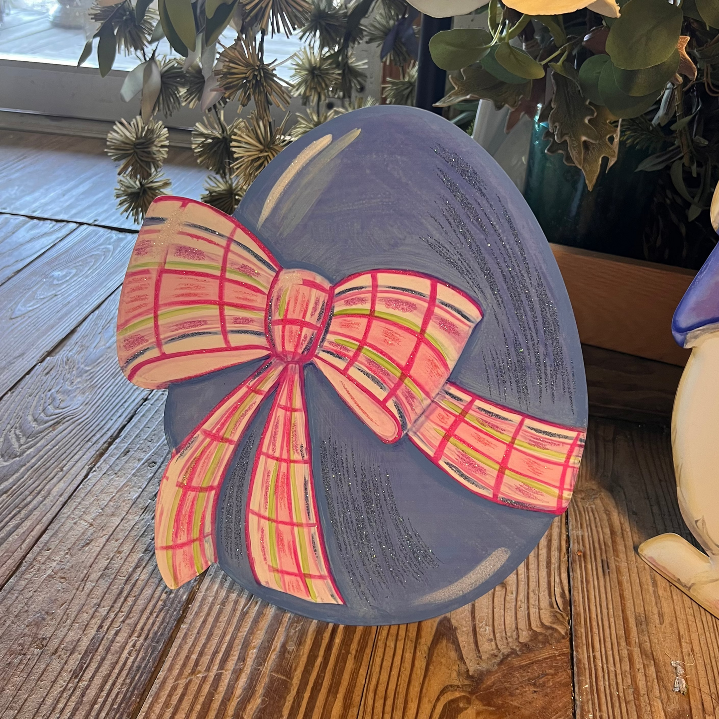 Plaid Bow Egg - Blue