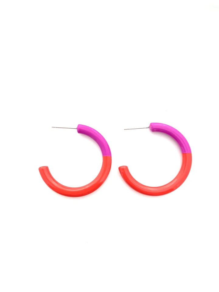 Color Blockage Hoops Earrings Medium - Hot Pink/Fushcia