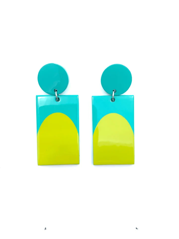 Arch Color Block Earrings - Lime/Turquoise
