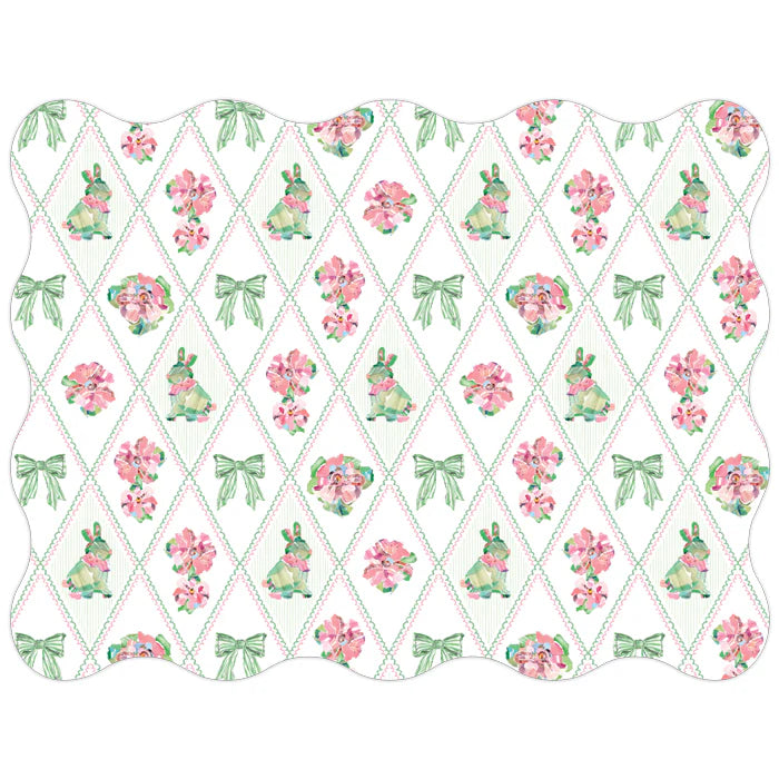 Light Green Bows Zinnia and Bunny Posh Die-Cut Placemat