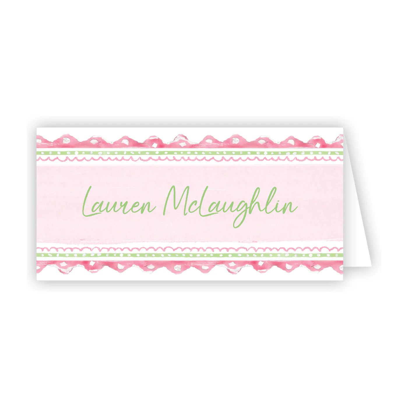 Lauren Dunn Pink Boarder Scalloped Boarder Stripe Placecard