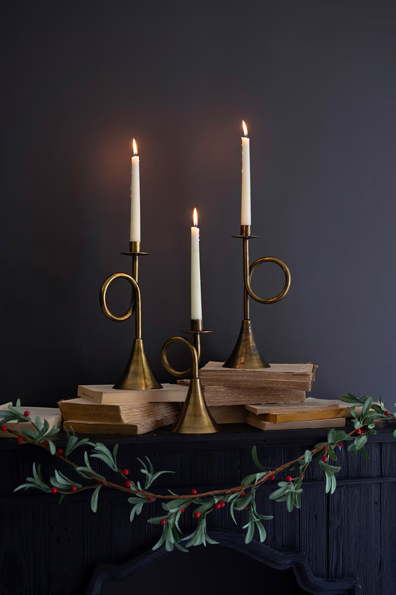Antique Brass Trumpet Gold Taper Candle Holder