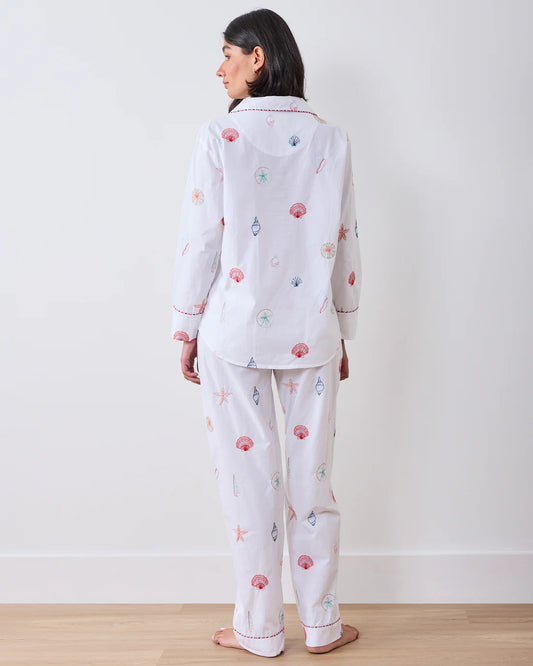 Long PJ Set - Embroidered Shells
