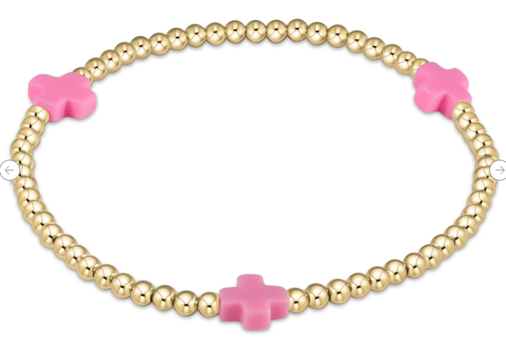 Signature Cross 3mm Gold Bracelet - Bright Pink
