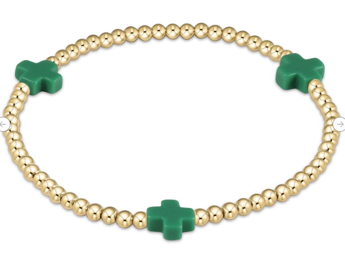 Signature Cross 3mm Gold Bracelet - Emerald