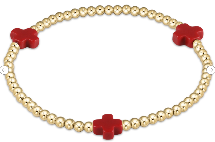 Signature Cross 3mm Gold Bracelet - Red