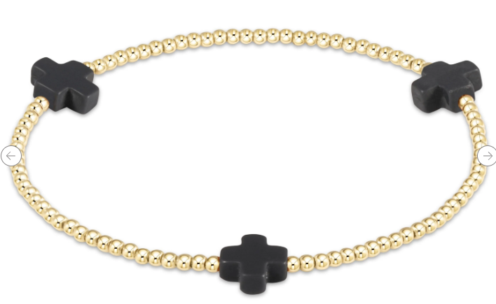 Signature Cross 2mm Gold Bracelet - Charcoal
