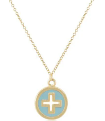 16" Necklace Gold - Signature Cross Gold Disc - Turqoise