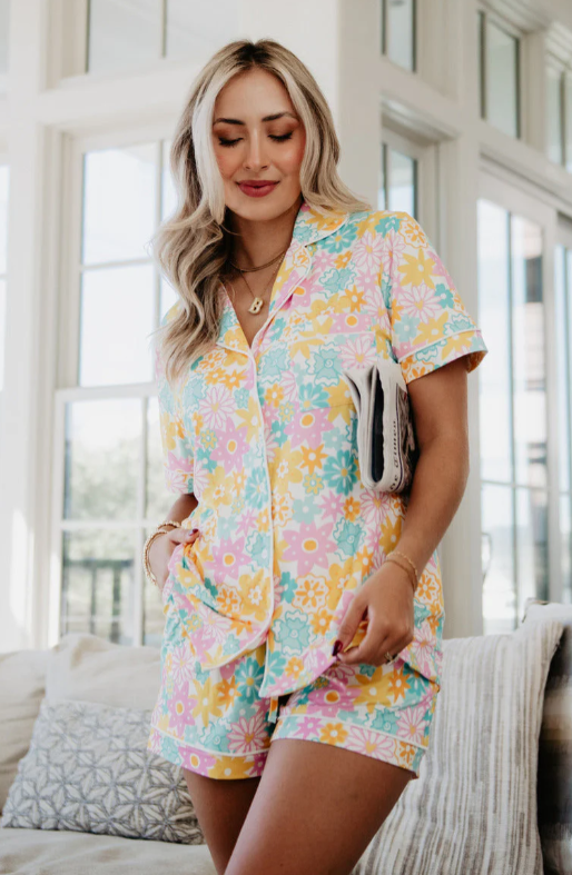 Spring Flowers Pajama Shorts Set