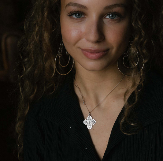 Large 4-Way Cross Silk Slider Necklace - Silver