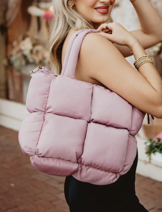 Mini Puffer Tote Purse - Mauve