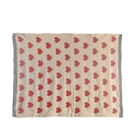 Cotton Knit Chenille Baby Blanket with Hearts