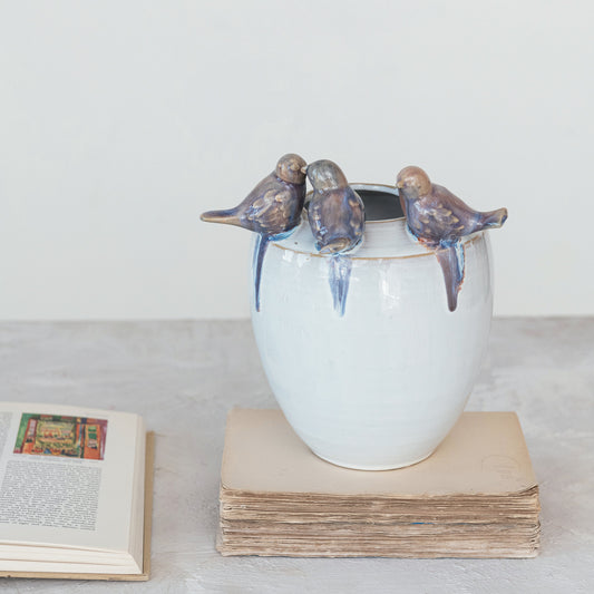Bird Rim Stoneware Planter