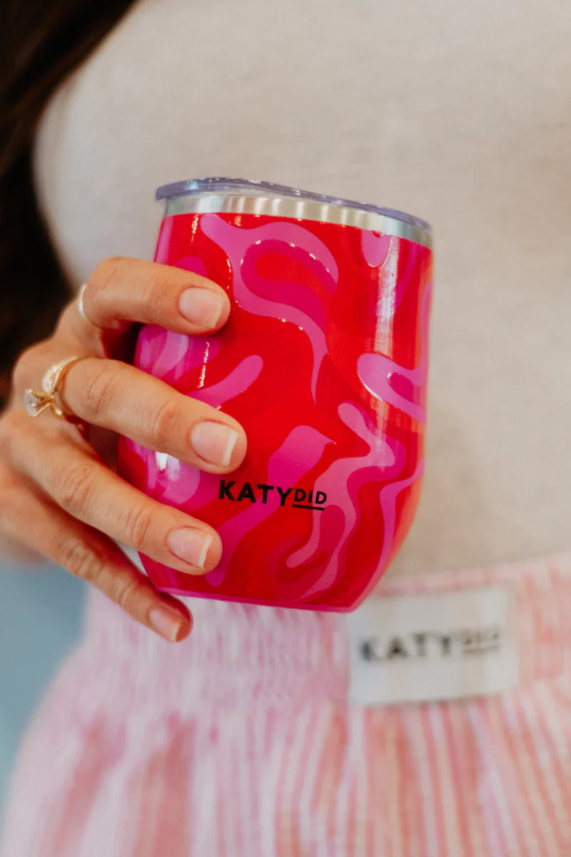 Wine Tumbler with Lid - Hot Pink Retro Swirl