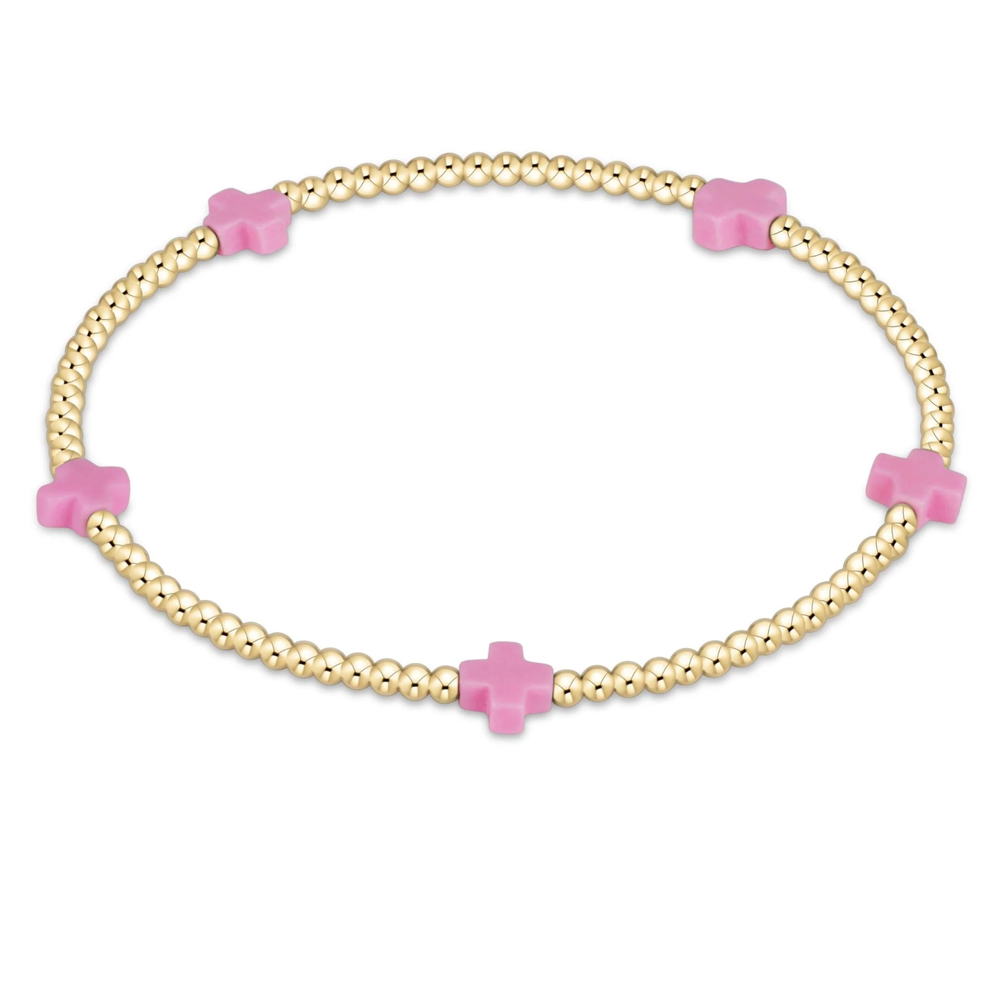 egirl Signature Cross Small 2mm Gold Bracelet - Bright Pink