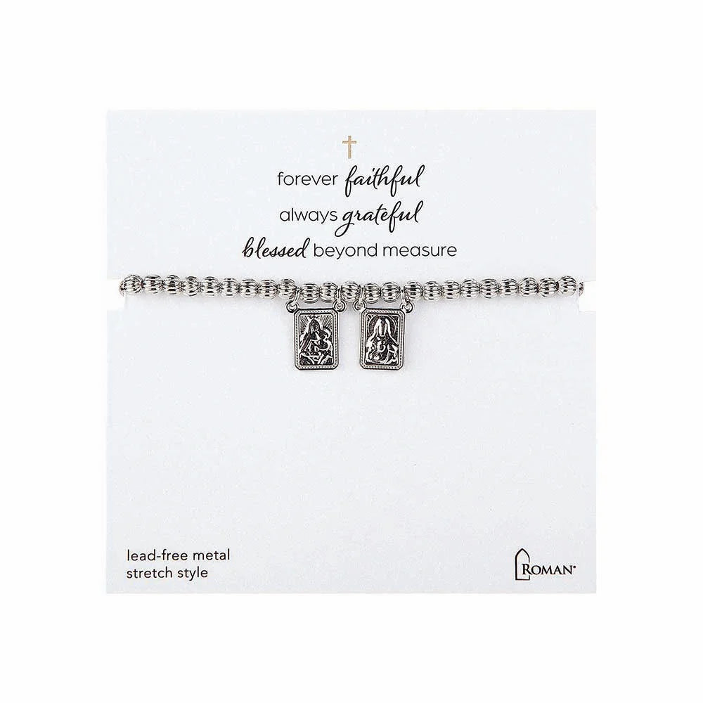 Beaded Scapular Stretch Bracelet - Silver