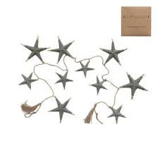 White Star Paper Mache Garland w/ Gold Foil & Tassels in Kraft Box