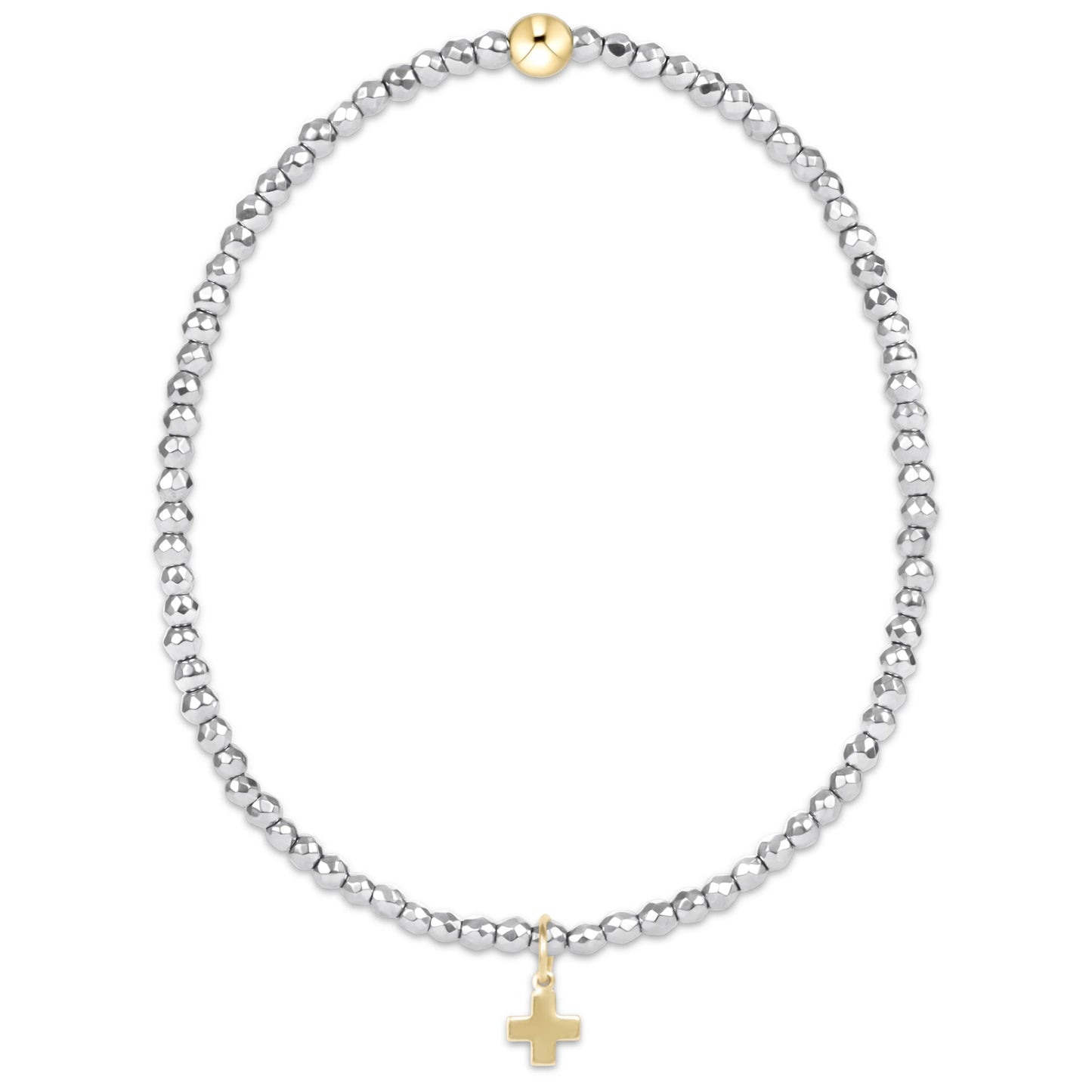Silver Hematite 2mm Bead Bracelet - Signature Cross Gold Charm