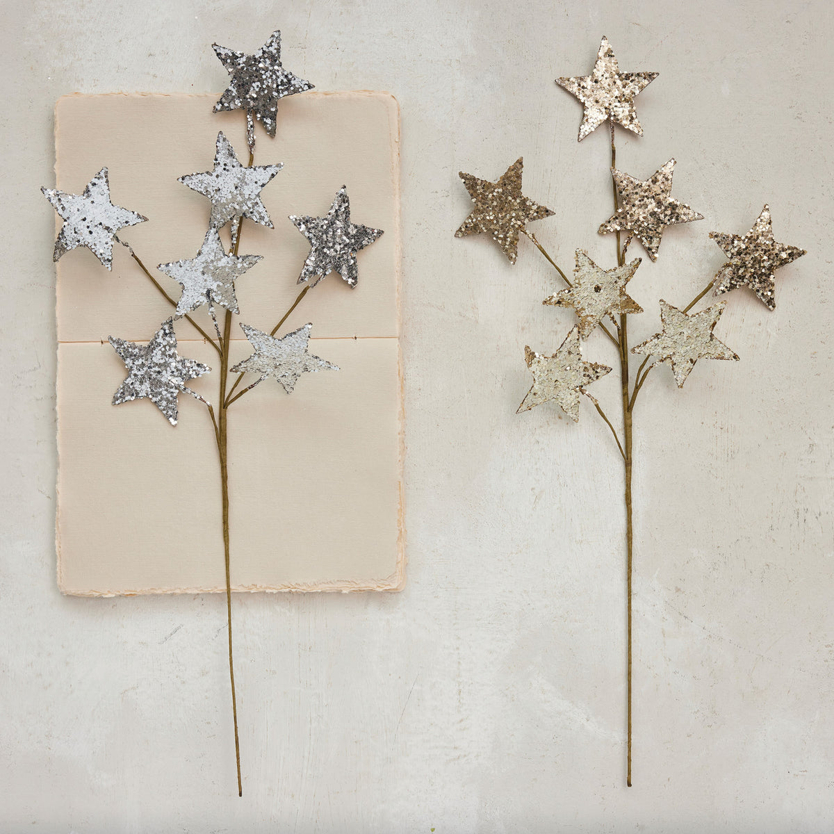 22"H Paper Star Spray, Gold Glitter Finish
