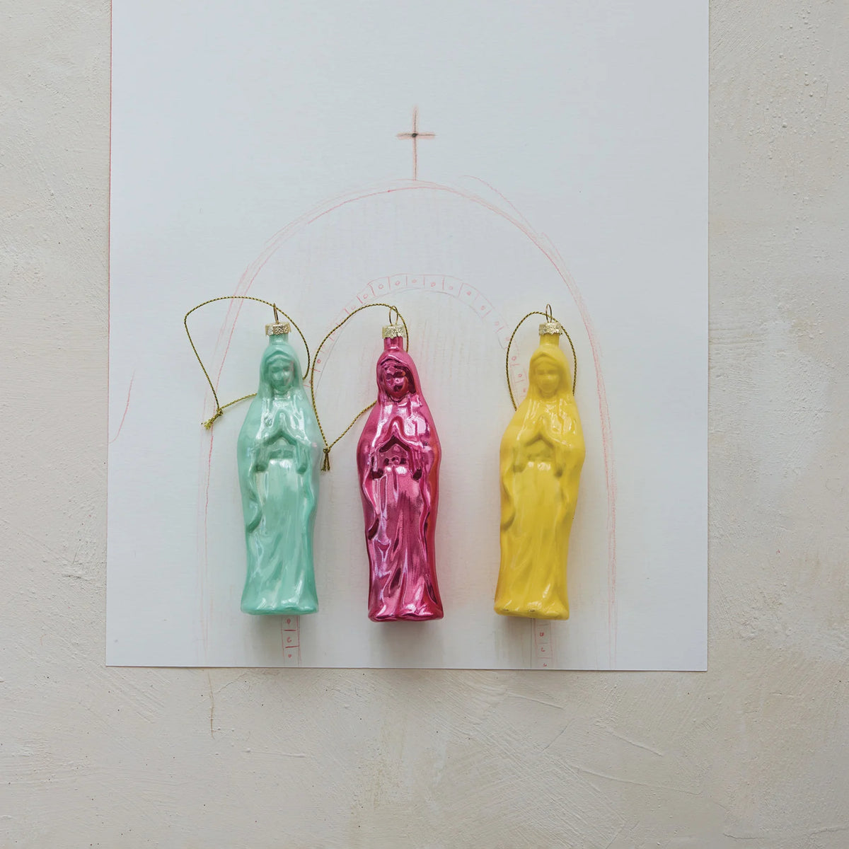 Glass Mary Ornament, 3 Iridescent Colors