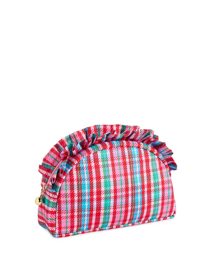 Plaid Large Ruffle Zip Pouch