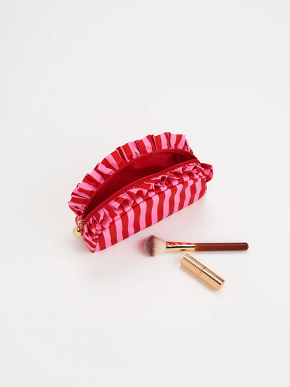 Stripe Ruffle Small Zip Pouch