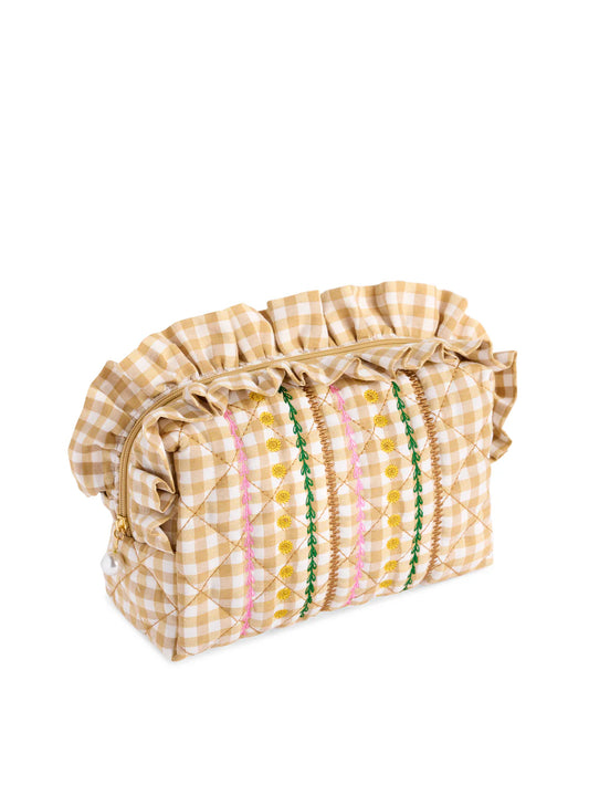 Sienna Quilted Large Zip Pouch - Beige