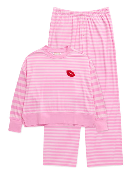 Shiraleah Stripe Ultra-Soft Jersey Knit PJ Set, Pink