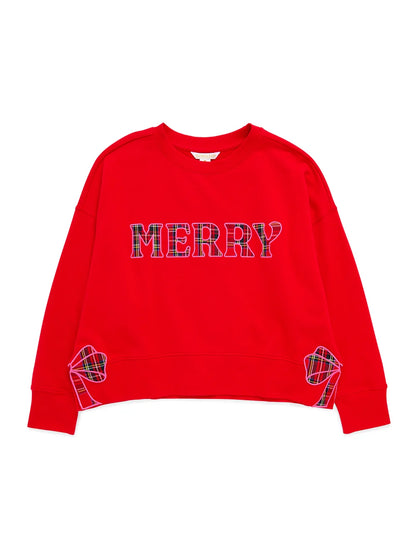 Plaid "Merry" Relaxed Sweatshirt, Red