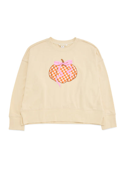 Cream Gingham Pumpkin Relaxed Sweatshirt