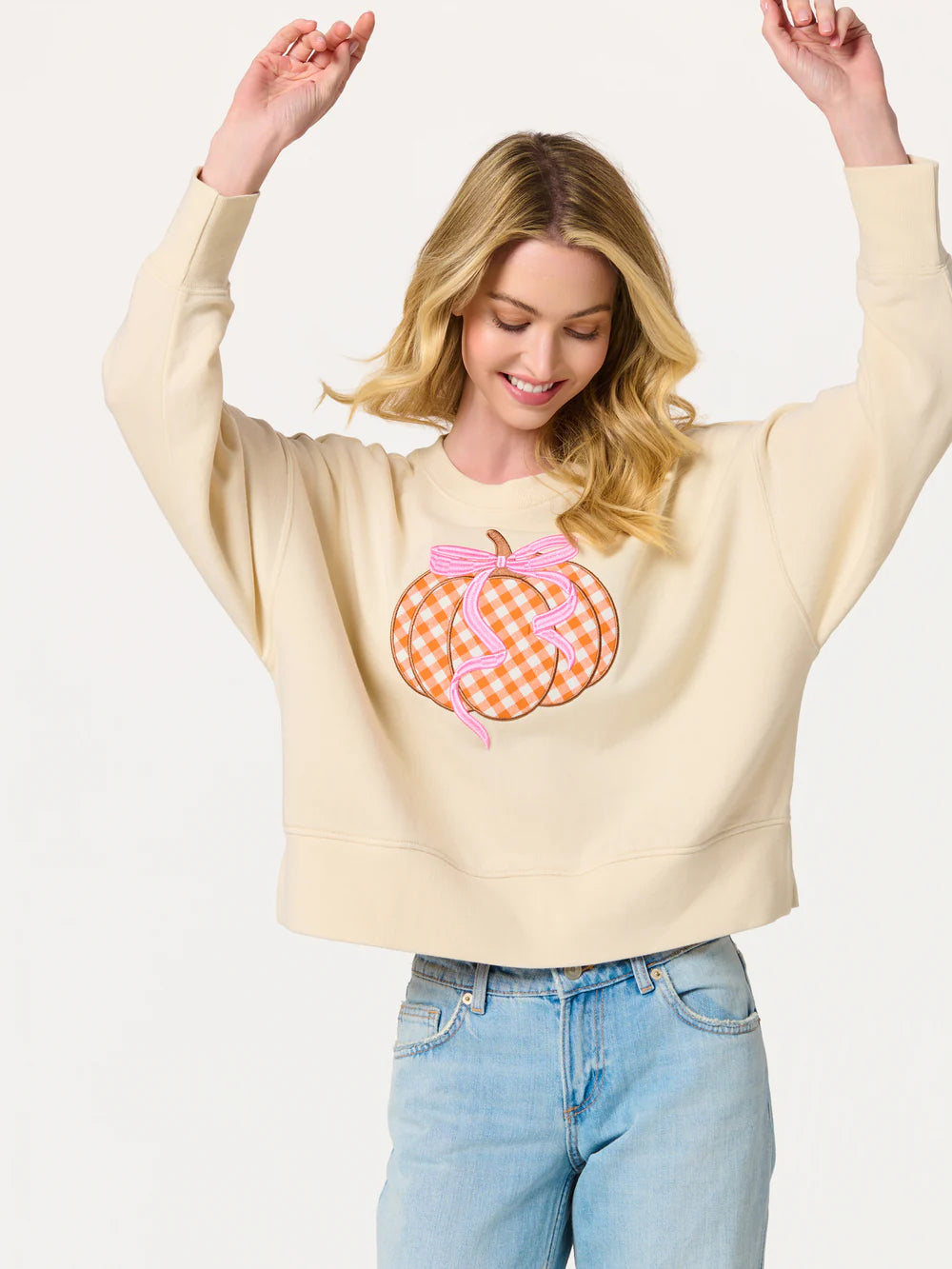 Cream Gingham Pumpkin Relaxed Sweatshirt