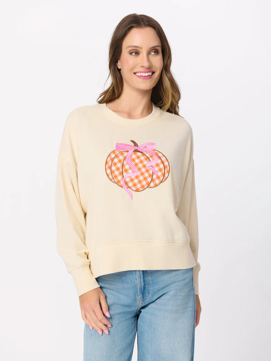Cream Gingham Pumpkin Relaxed Sweatshirt