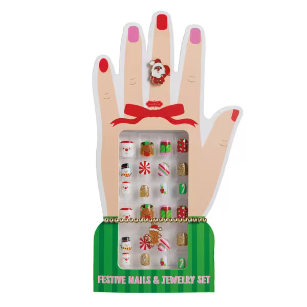 Green Christmas Nails And Jewelry Set