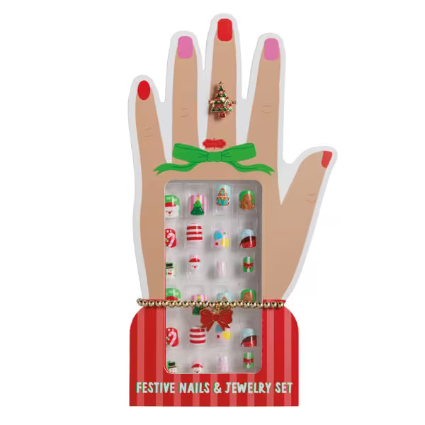 Red Christmas Nails And Jewelry Set