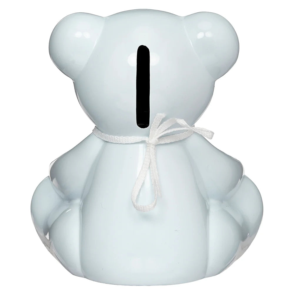 Teddy Bear Bank with Cross Necklace - Blue