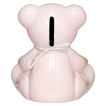 Teddy Bear Bank with Cross Necklace - Pink