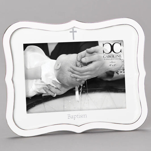 Caroline Collection Baptism White Scalloped Picture Frame